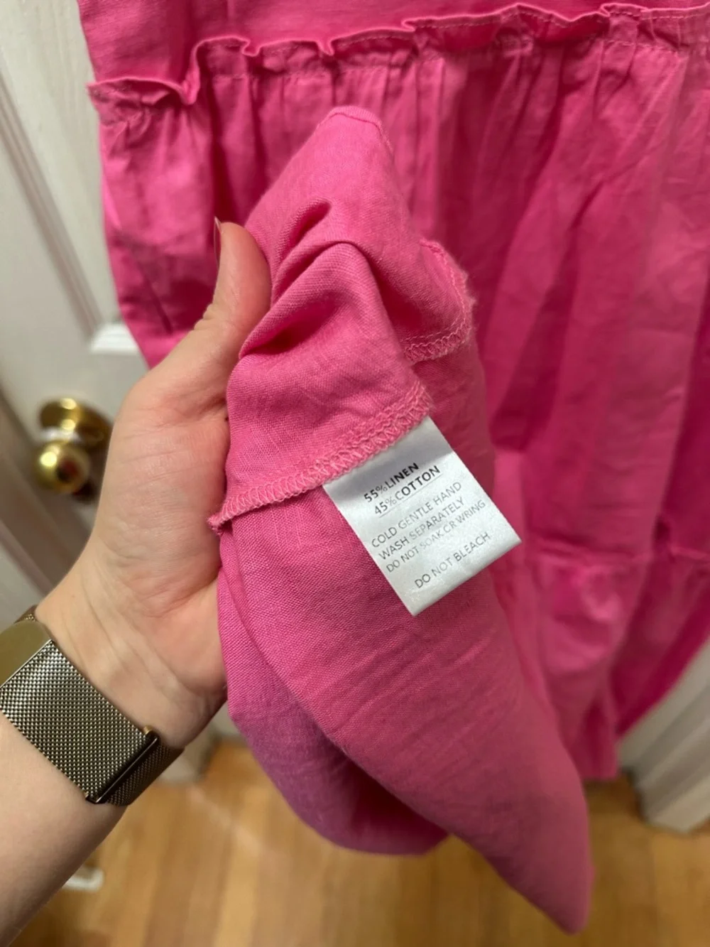 Petal + Pup pink linen blend dress Hot Pink Tie-Shoulder Tiered Erenda 6 - Picture 9 of 9
